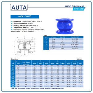 Cấu Tạo Kích Thước Van 1 chiều lò xo AUTA