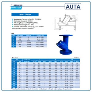 Cấu Tạo Kích Thước Y Lọc AUTA