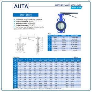 Cấu tạo kích thước van bướm tay gạt auta